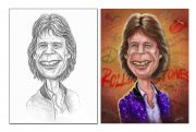 Mick Jagger caricature from pencil rough to color rendition