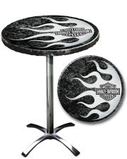 H-D® brush metal flame decal pub table